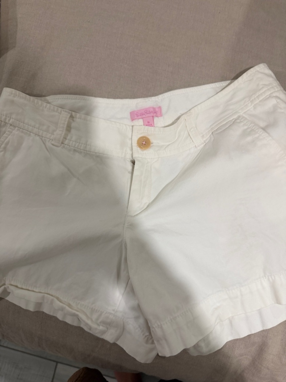 Lilly Pulitzer Cream Cotton Cuffed Bermuda Shorts